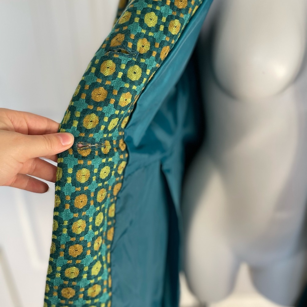 Tulle Green and Yellow Patterned Trench Coat - Picture 9 of 9